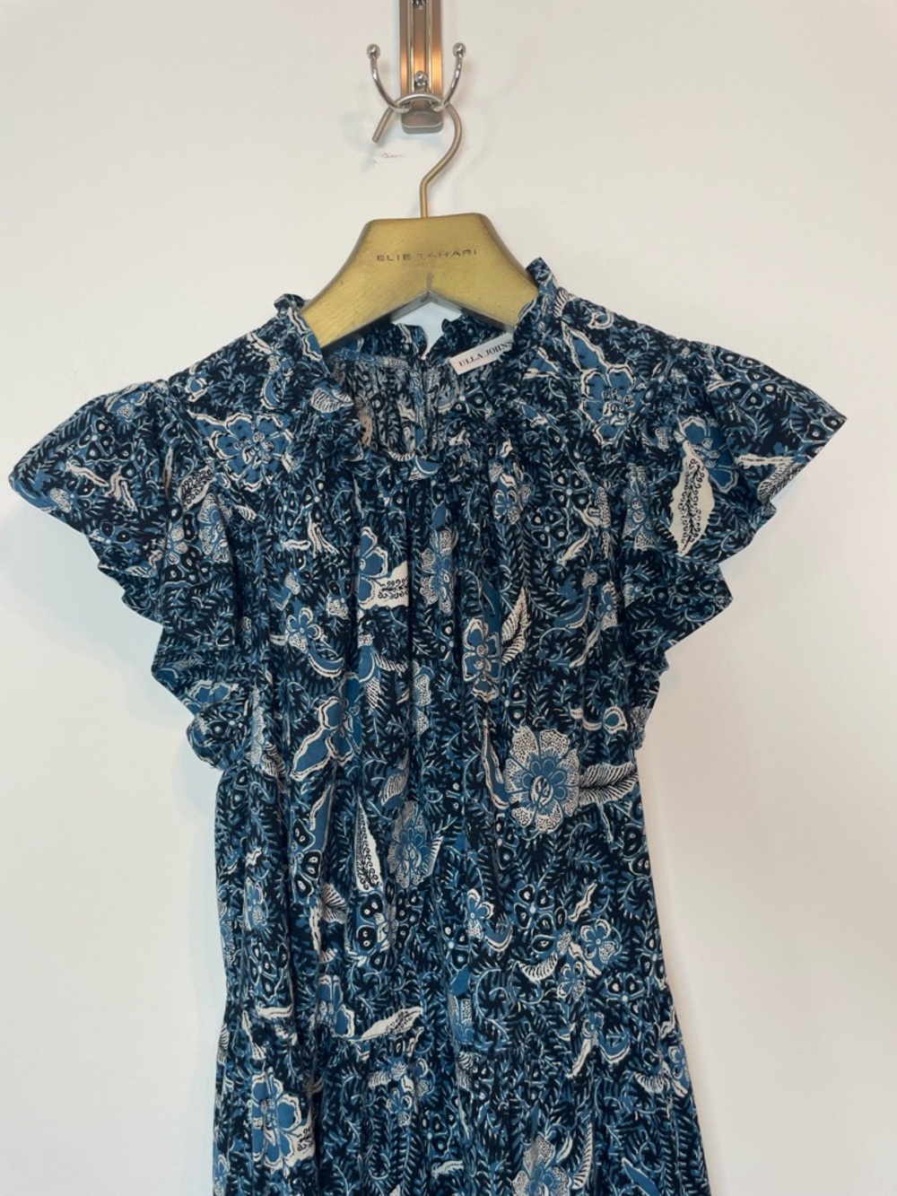 ULLA JOHNSON Kasim Midnight Floral Cotton Ruffle India Dress \\ 0 - Picture 3 of 11